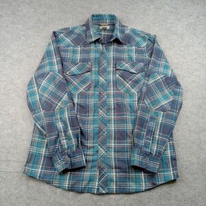LL Bean Shirt Mens Medium Blue Plaid Flannel Button Front Long Sleeve Casual
